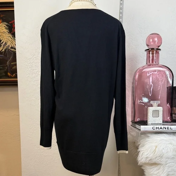 NWOT J.Crew Long Merino Wool Cardigan - Black & Ivory - Size M - Picture 5 of 11